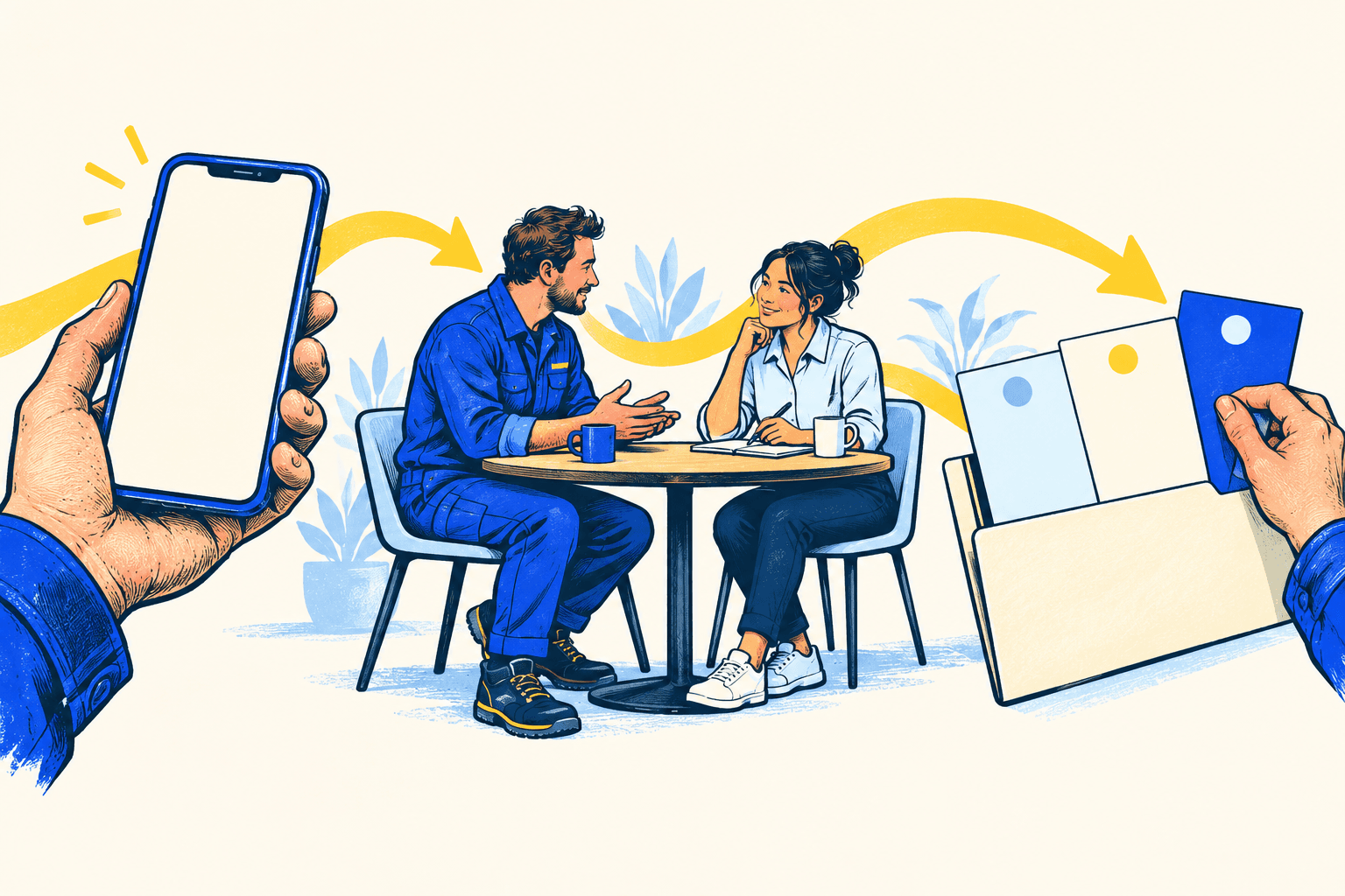Illustration: Vom Telefonkontakt über ein persönliches Gespräch zur gemeinsamen Prüfung möglicher Perspektiven